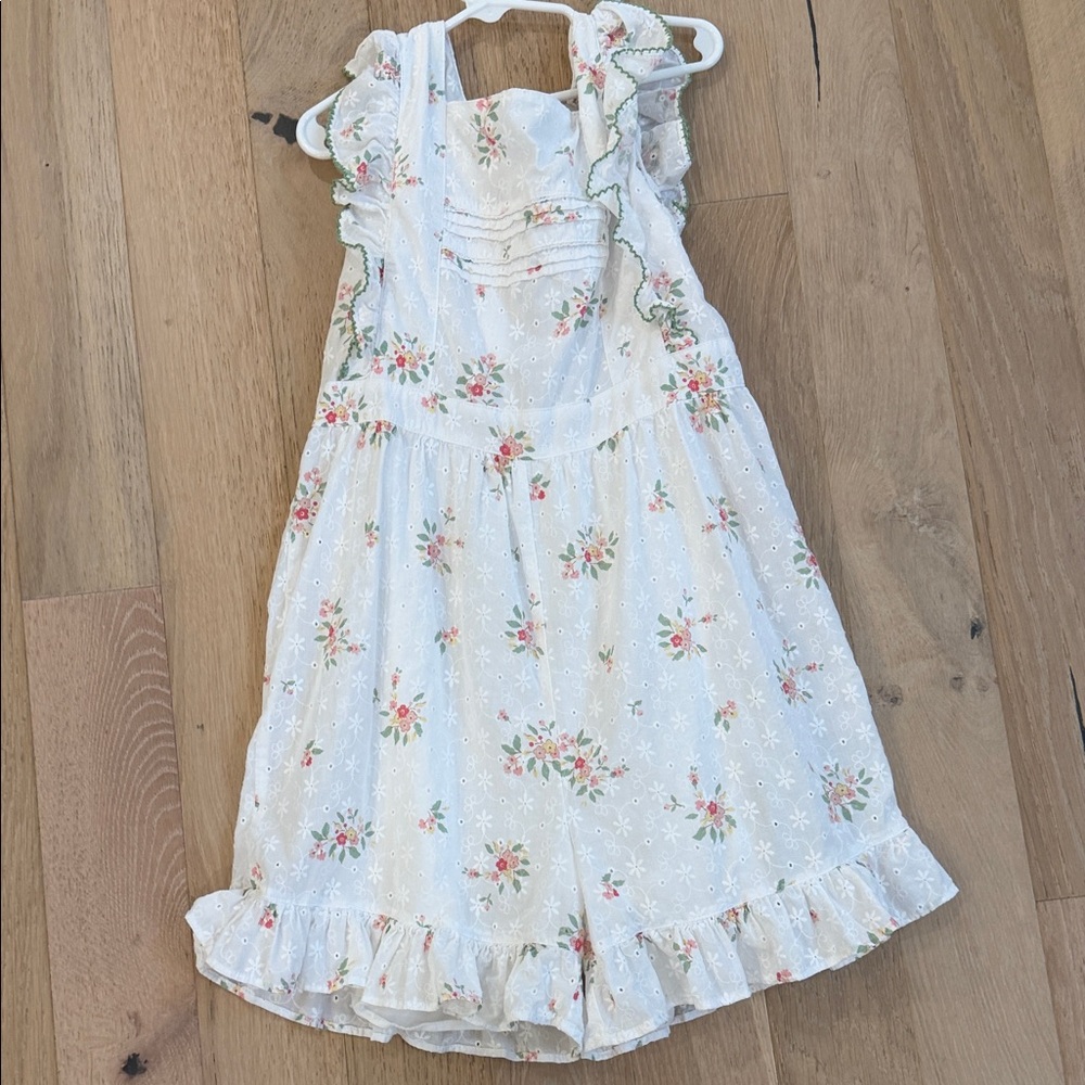 White Floral Eyelet Dress with Pink Rose Print for Girls